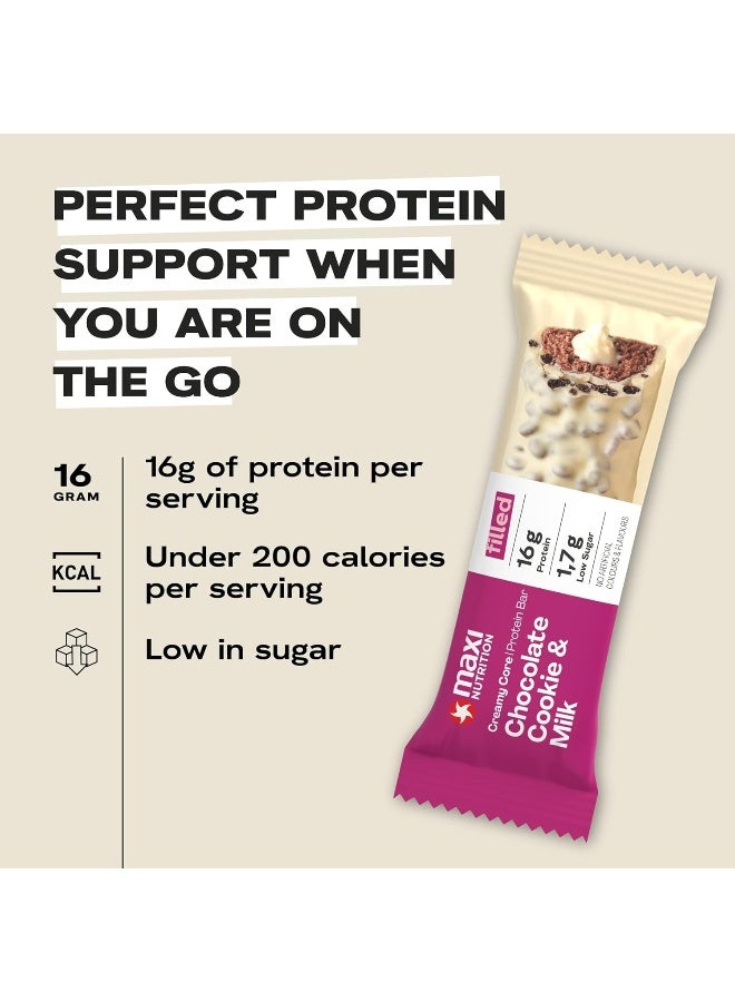 Maxi Nutrition Chocolate Cookie & Milk Creamy Core Protein Bar (Pack of 12 x 45 Grams Each) | With 16G Protein & Low Sugar | Healthy Snack | No Artificial Flavors & Colour Added - Image 2
